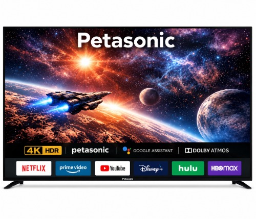 Petasonic 100-Inch 4K UHD Android Smart TV (Android 14, HDR10, WiFi, Bluetooth, DVB-T2/S2, Tempered Glass)-image